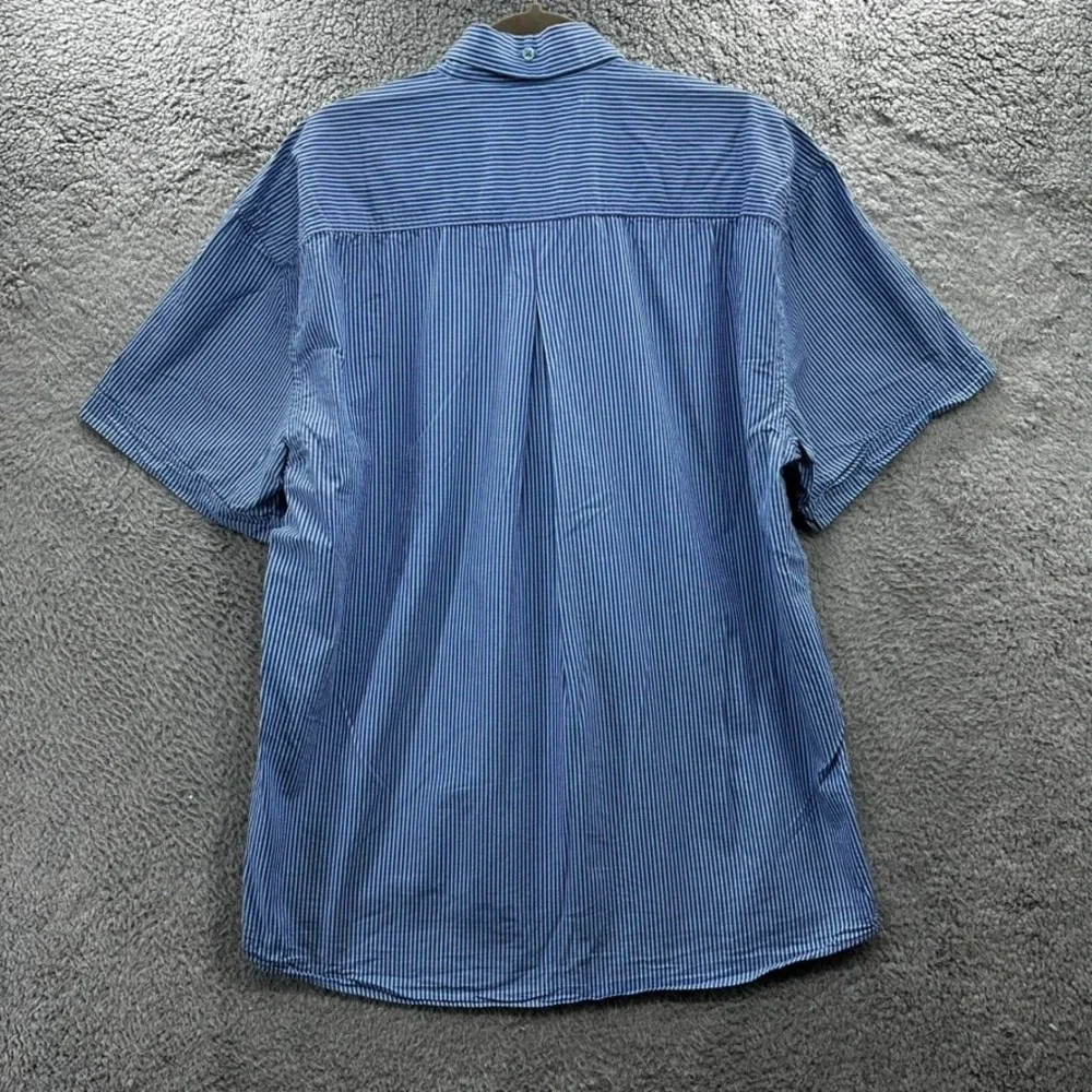 Ferrioni Collection Mens XL Blue White Striped Short Sleeve Button Down Shirt
